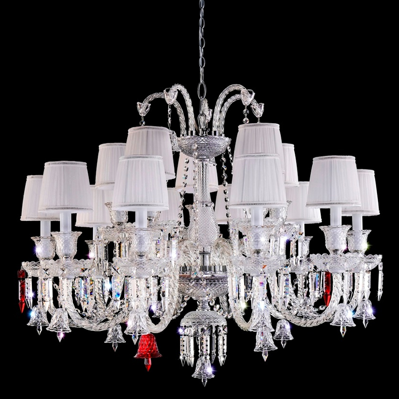 Люстра с 15-ю белыми текстильными абажурами и хрустальными подвесками Lustre Reverie Хром Прозрачное Стекло Белый Люстра с 15-ю белыми текстильными абажурами и хрустальными подвесками Lustre Reverie Хром Прозрачное Стекло Белый в Новосибирске | Loft Concept