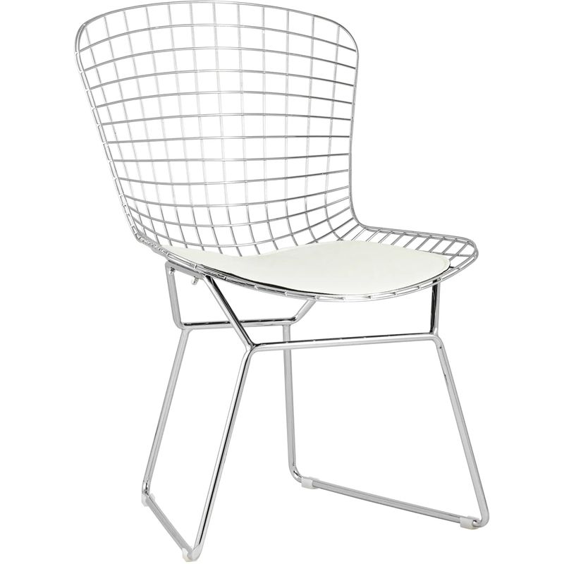 Стул Bertoia Chair Хромированный с Белой подушкой Хром Белый в Новосибирске | Loft Concept 