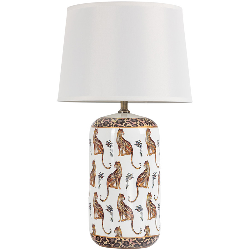 Настольная лампа с абажуром Leopard Lampshade White Белый Коричневый в Новосибирске | Loft Concept 