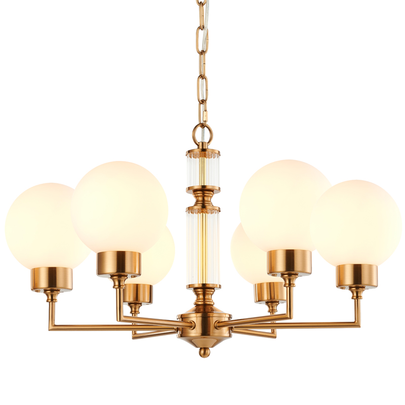 Люстра Zibille Chandelier Brass 58 Латунь Белое матовое стекло Прозрачный в Новосибирске | Loft Concept 