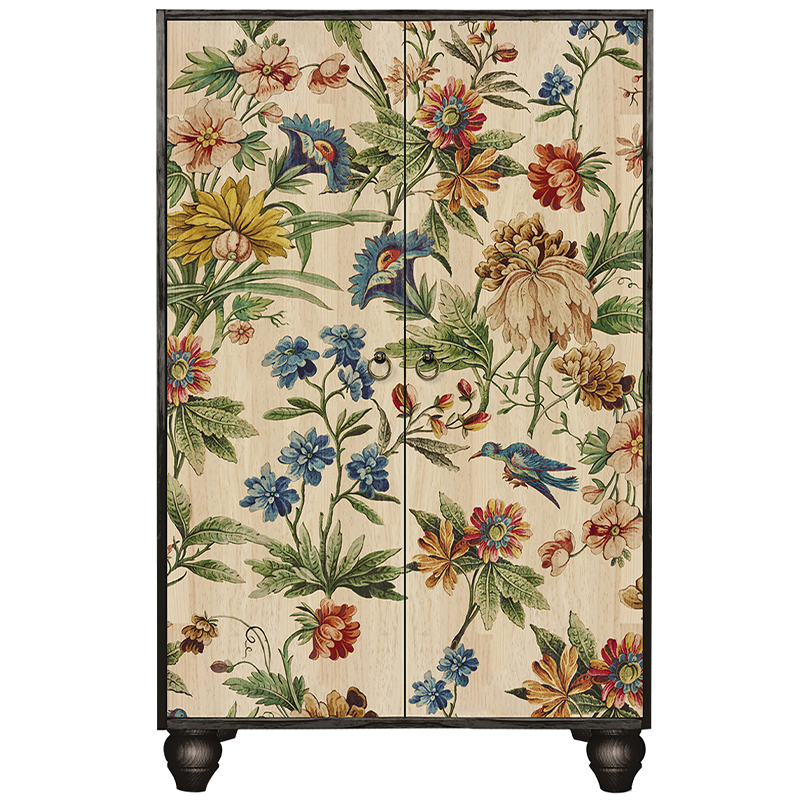 Шкаф с цветочным изображением на дверцах Floral Print Cabinet Мульти Черный Бежевый в Новосибирске | Loft Concept 