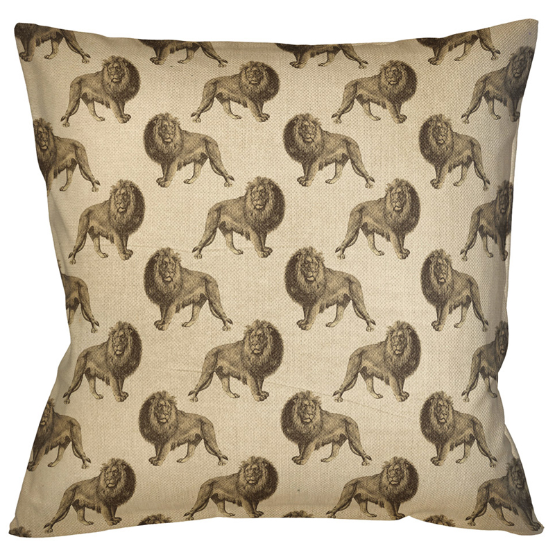 Декоративная подушка с узором из львов Home Safari Beige Бежевый Коричневый Декоративная подушка с узором из львов Home Safari Beige Бежевый Коричневый в Новосибирске | Loft Concept