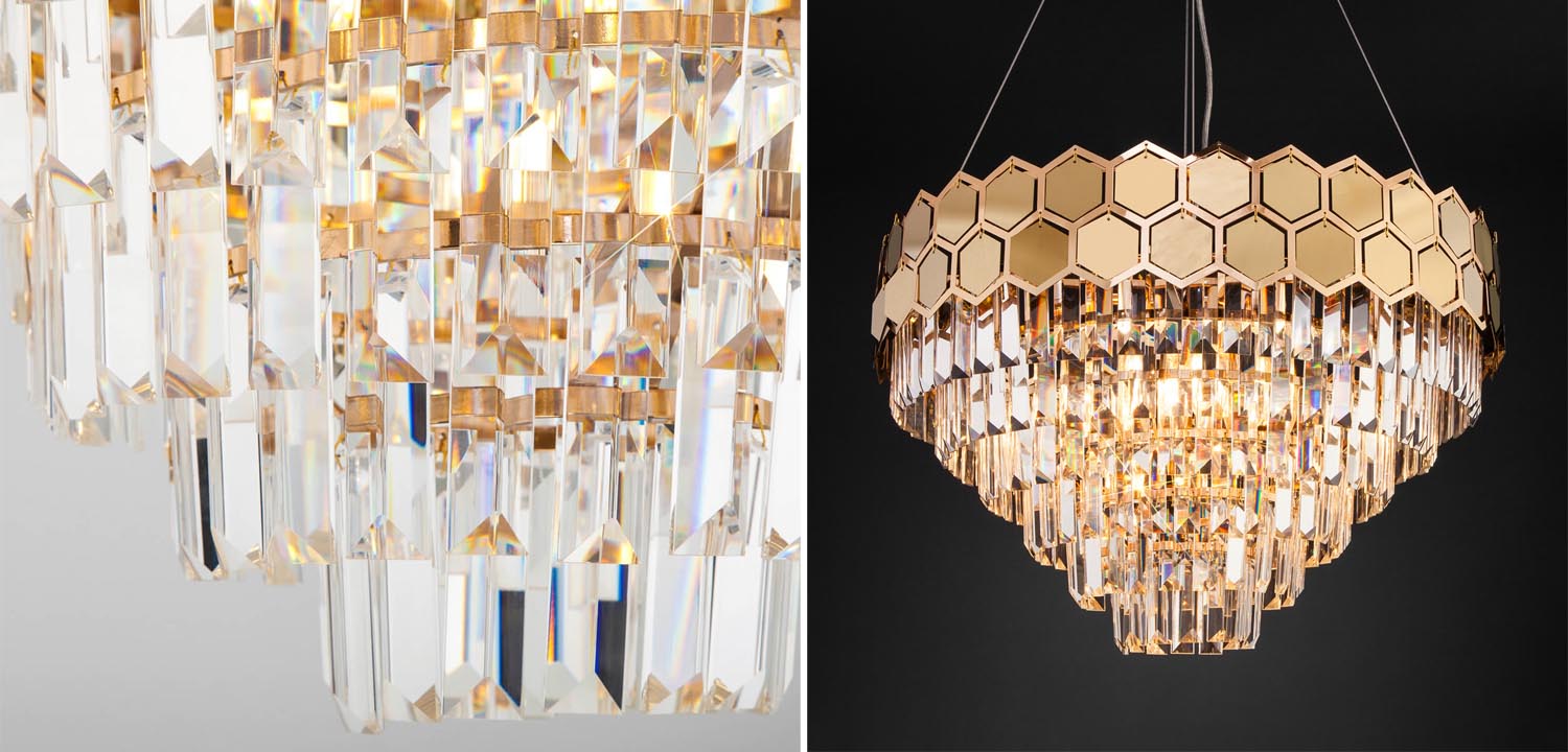 Люстра Hanging Hexagon Moira Chandelier gold - фото