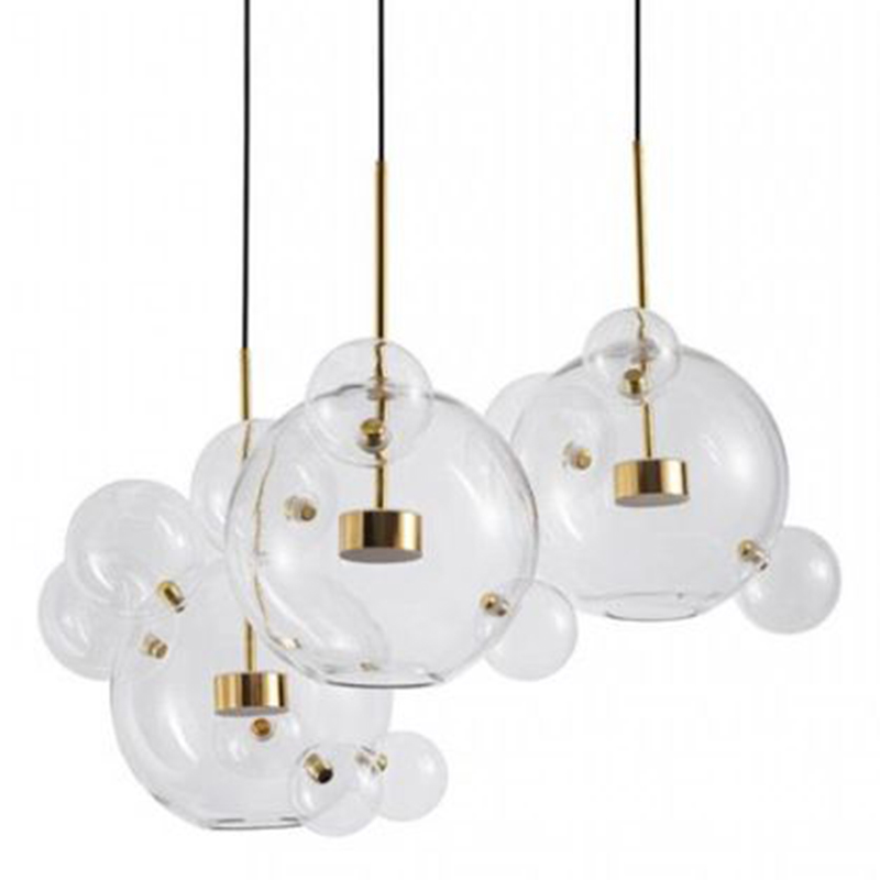 Светодиодный светильник Giopato & Coombes Bubble Chandelier Gold Circle 3 плафона Белый Золотой Прозрачное Стекло в Новосибирске | Loft Concept 