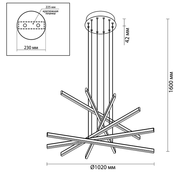 Люстра Rolf Six Black Lines Chandelier в Новосибирске