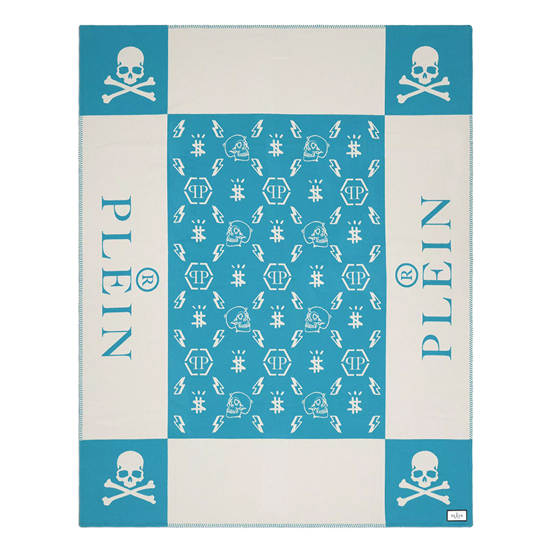 Плед Philipp Plein Plaid Cashmere Skull Blue Голубой Белый в Новосибирске | Loft Concept 