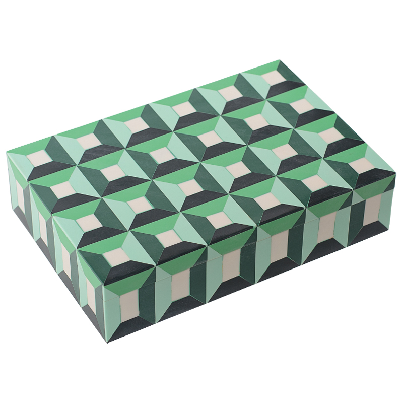 Шкатулка Squares Green Bone Inlay Box Зеленый Белый в Новосибирске | Loft Concept 