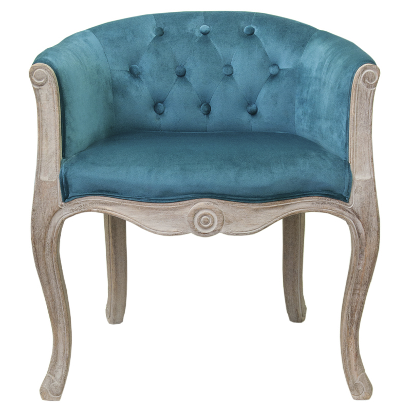 Кресло низкое в стиле прованс Louis French Armchair blue velour Бирюзовый Бежевый в Новосибирске | Loft Concept 