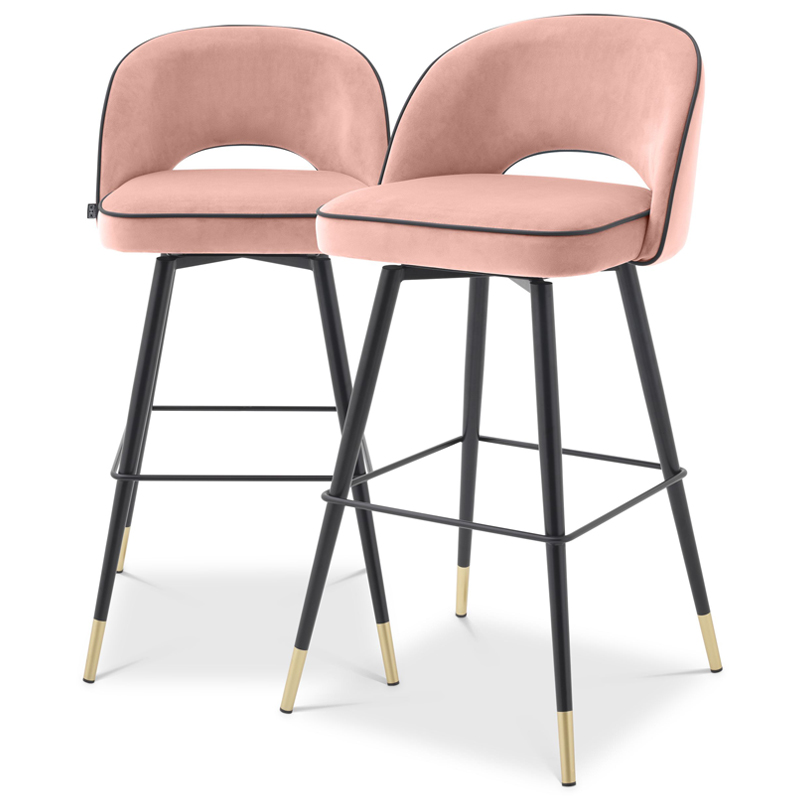 Комплект барных стульев Eichholtz Bar Stool Cliff set of 2 nude Розовый пастельный Черный Латунь в Новосибирске | Loft Concept 