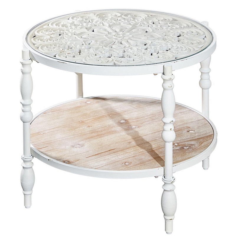 Журнальный столик из натурального дерева в винтажном стиле Openwork Coffee Table Белый в Новосибирске | Loft Concept 