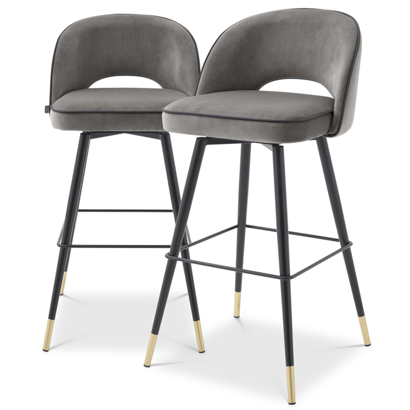 Комплект барных стульев Eichholtz Bar Stool Cliff set of 2 grey Черный Латунь Серый в Новосибирске | Loft Concept 