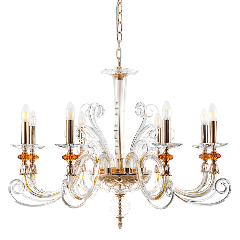 Люстра с 8-ю лампочками и изогнутыми прозрачными элементами из стекла Twisted Glass Candles Chandelier Золотой Прозрачное Стекло Люстра с 8-ю лампочками и изогнутыми прозрачными элементами из стекла Twisted Glass Candles Chandelier Золотой Прозрачное Стекло в Новосибирске | Loft Concept