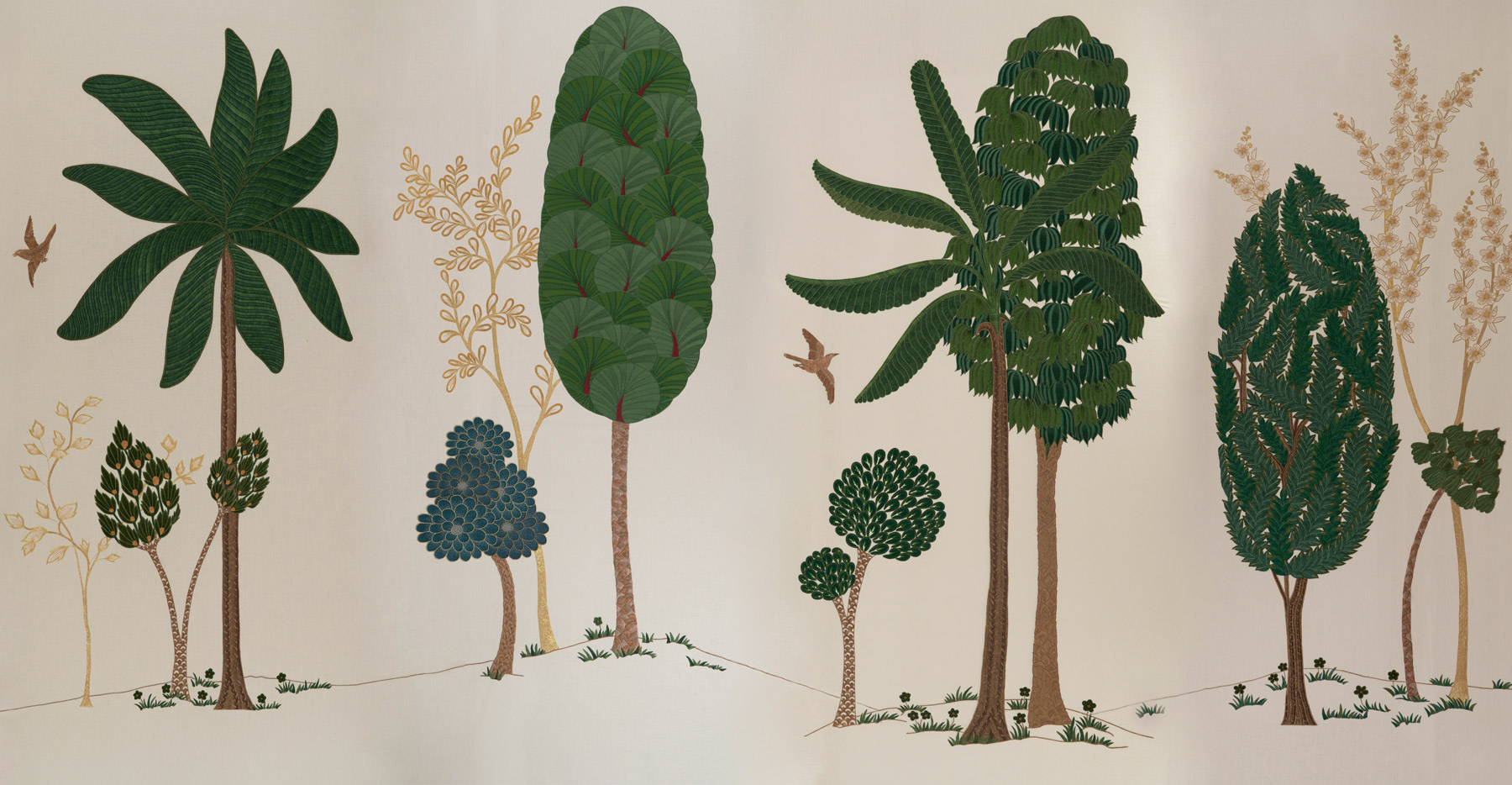 Обои ручная роспись Mughal Trees Original colourway on linen - постер Loft-Concept в Новосибирске