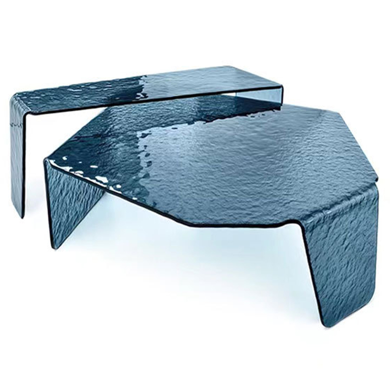 Комплект кофейных столиков Water Surface Glass Coffee Tables Синий в Новосибирске | Loft Concept 