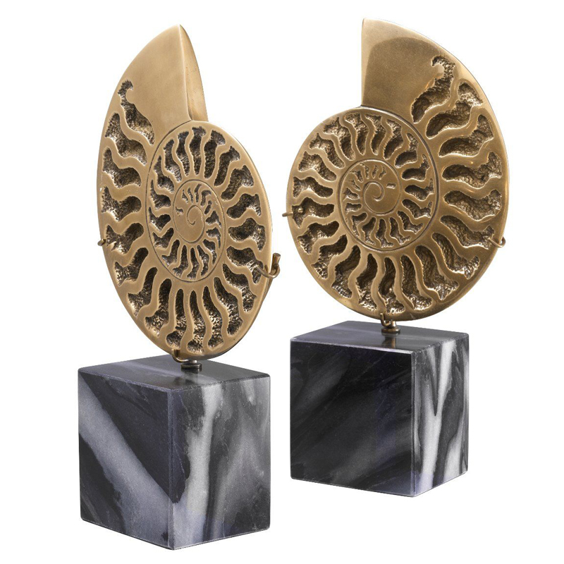 Статуэтки Eichholtz Object Ammonite Set of 2 Винтажная латунь Черный Мрамор Nero в Новосибирске | Loft Concept 