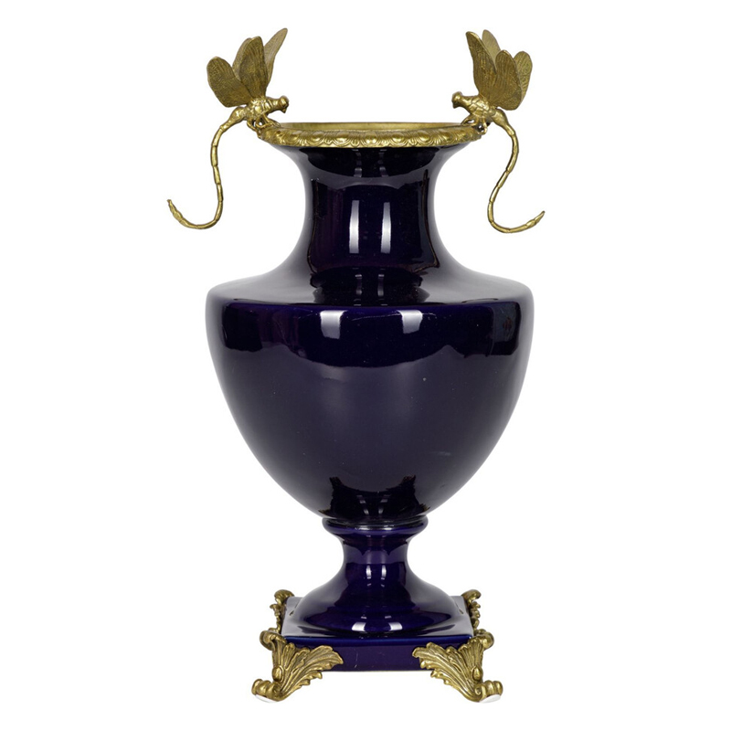 Ваза темно-синего цвета из фарфора с бронзовыми стрекозами Eden Garden porcelain and bronze Темно-синий Бронза Ваза темно-синего цвета из фарфора с бронзовыми стрекозами Eden Garden porcelain and bronze Темно-синий Бронза в Новосибирске | Loft Concept