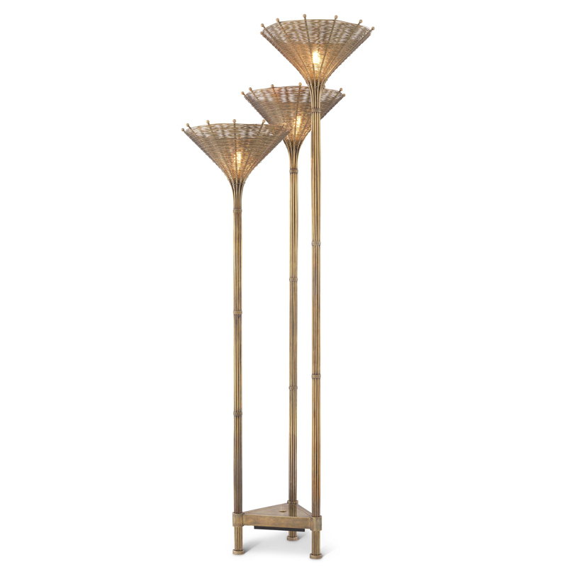 Торшер Eichholtz Floor Lamp Kon Tiki Triple Винтажная латунь в Новосибирске | Loft Concept 