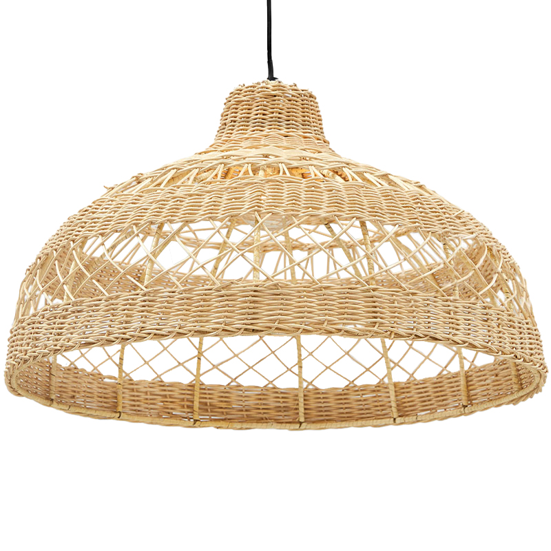 Подвесная люстра с плетеным абажуром Eman Wicker Chandelier Бежевый Черный в Новосибирске | Loft Concept 