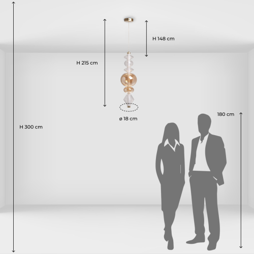 Подвесной светильник с вертикальной композицией из прозрачных и янтарных стеклянных шаров и ромбов Gabriel Scott Luna в Новосибирске