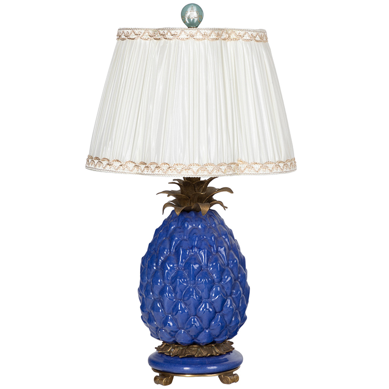 Настольная лампа с абажуром Pineapple Blue Table Lamp Бронза Синий Белый в Новосибирске | Loft Concept 