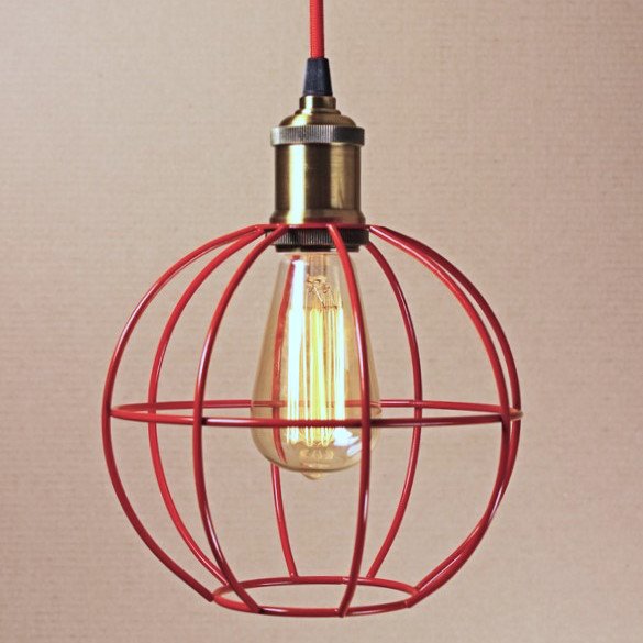 Подвесной светильник Wire Cage Pendant Ball Red Красный в Новосибирске | Loft Concept 