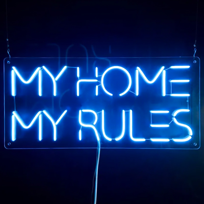 Неоновая настенная лампа My Home My Rules Neon Wall Lamp Синий Прозрачный в Новосибирске | Loft Concept 