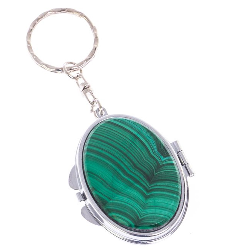 Зеркало брелок карманное двухстороннее из натурального камня Малахит Stone Mirrors Малахит Серебряный в Новосибирске | Loft Concept 