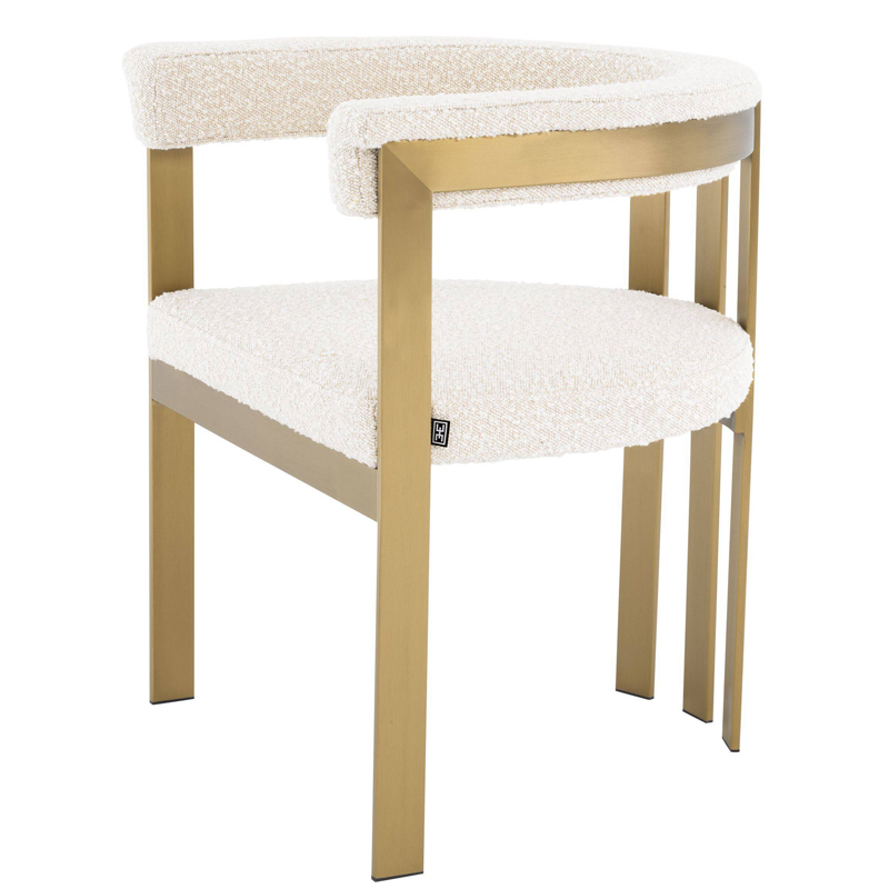 Стул Eichholtz Dining Chair Clubhouse boucle cream Кремовый Латунь в Новосибирске | Loft Concept 