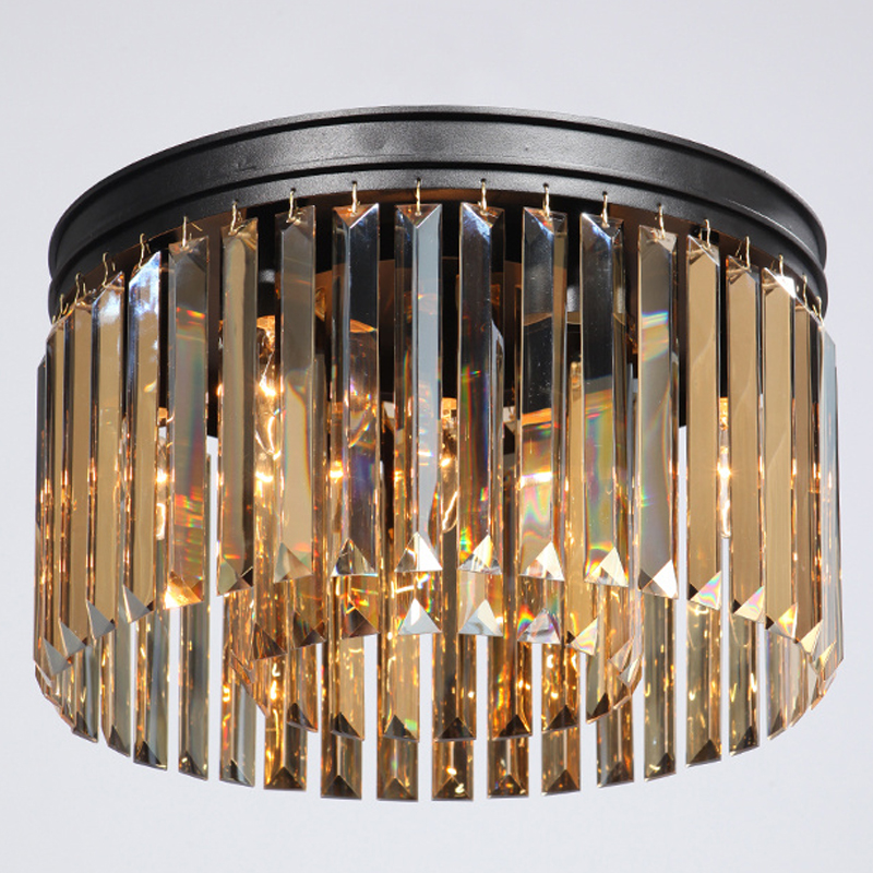 Потолочный светильник ODEON Amber GLASS Prism Round 2-TIER 40 см Черный в Новосибирске | Loft Concept 