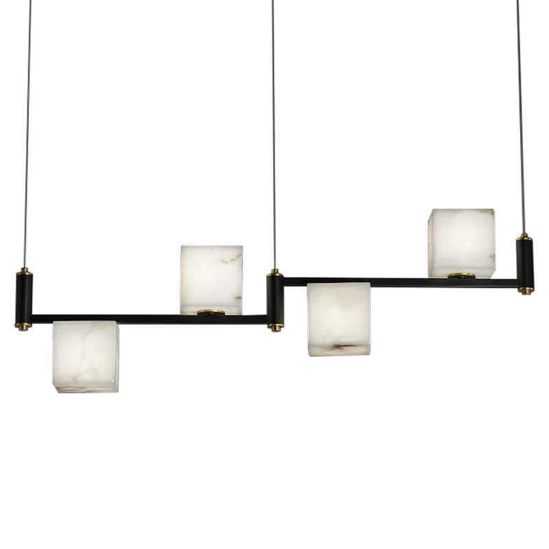 Люстра Marble Cubes Modern Light Chandelier 4 плафона Черный Белый Мрамор Bianco Латунь в Новосибирске | Loft Concept 