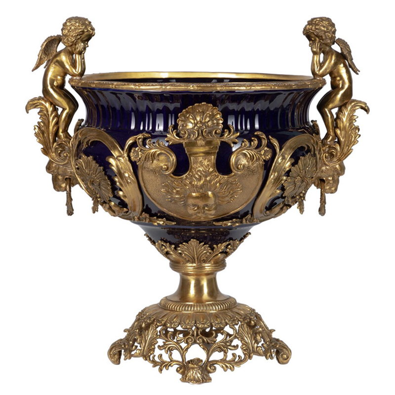 Чаша темно-синего цвета с фигурками ангелов и рельефным декором Eden Garden porcelain and bronze Темно-синий Бронза Чаша темно-синего цвета с фигурками ангелов и рельефным декором Eden Garden porcelain and bronze Темно-синий Бронза в Новосибирске | Loft Concept