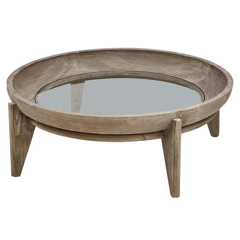 Круглый кофейный стол Imran Round Coffee Table Древесина Прозрачное Стекло в Новосибирске | Loft Concept 