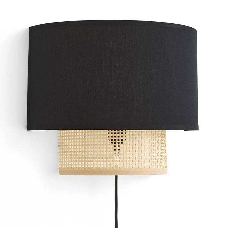 Бра Ottar Wicker Black lampshade Бежевый Черный в Новосибирске | Loft Concept 