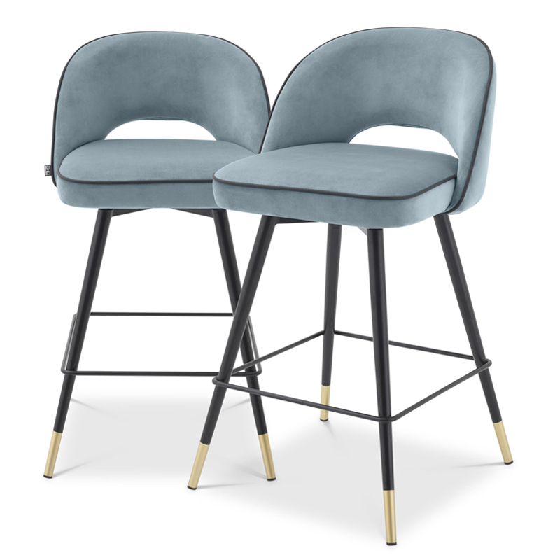 Комплект полубарных стульев Eichholtz Counter Stool Cliff set of 2 blue Голубой пастельный Черный Латунь в Новосибирске | Loft Concept 