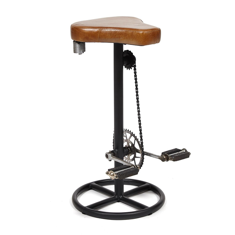 Барный стул с педалями от велосипеда Industrial leather bar stool with bicycle pedals Коричневый Черный в Новосибирске | Loft Concept 