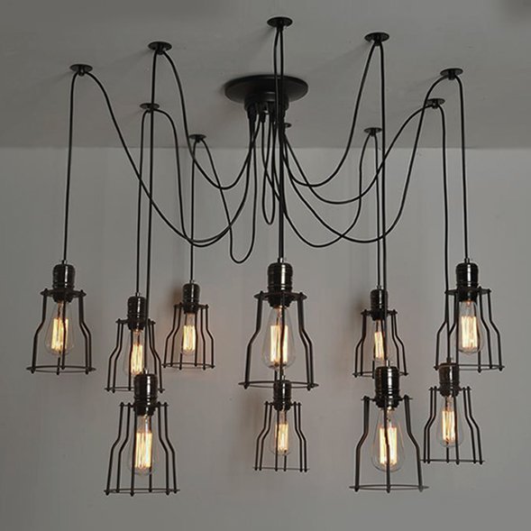 Люстра Loft Industrial 10 wire Cage Filament Pendant Бронза Черный матовый в Новосибирске | Loft Concept 