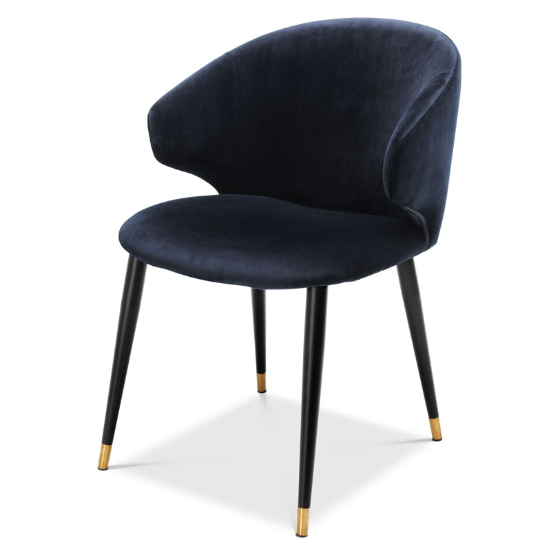 Стул Eichholtz DINING CHAIR VOLANTE blue Темно-синий Черный Золотой в Новосибирске | Loft Concept 