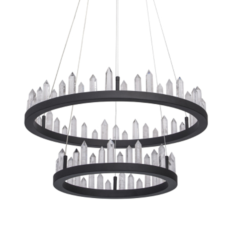 Люстра с двумя кольцами черного цвета с хрустальными элементами QUARTZ CRYSTAL Черный Прозрачный в Новосибирске | Loft Concept 