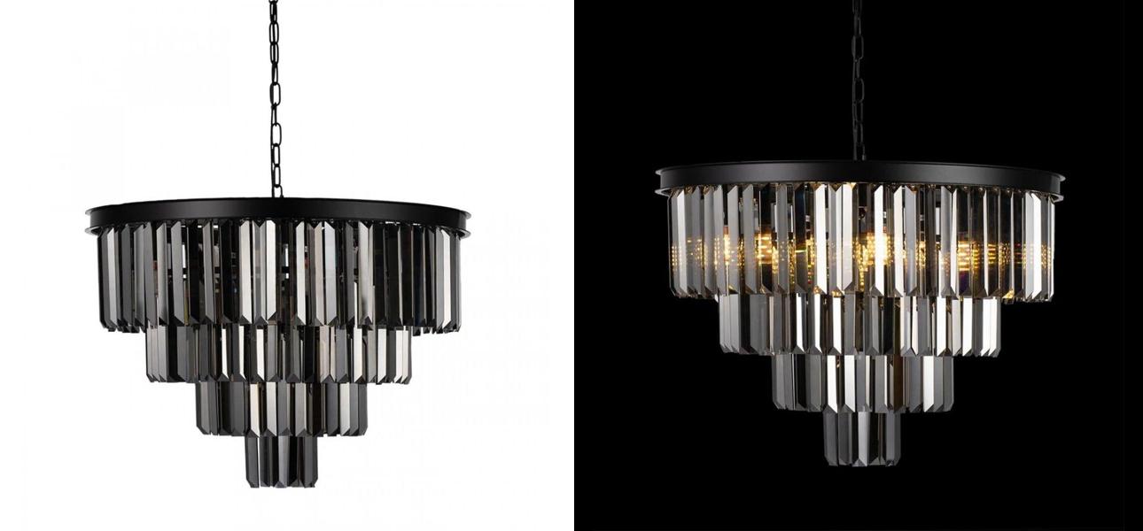 Круглая Люстра RH 1920s Odeon Black iron Four Layers Серое Стекло диаметр 60 см - фото