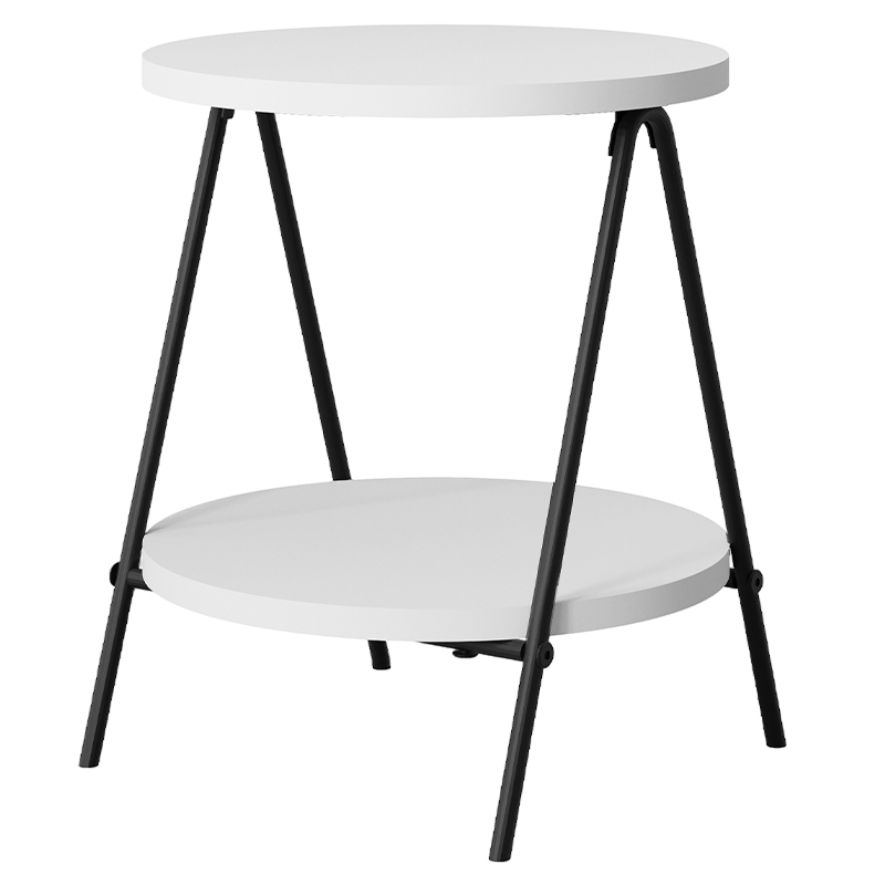 Стол приставной с 2-мя круглыми белыми столешницами ESSEL SIDE TABLE WHITE Белый Черный в Новосибирске | Loft Concept 