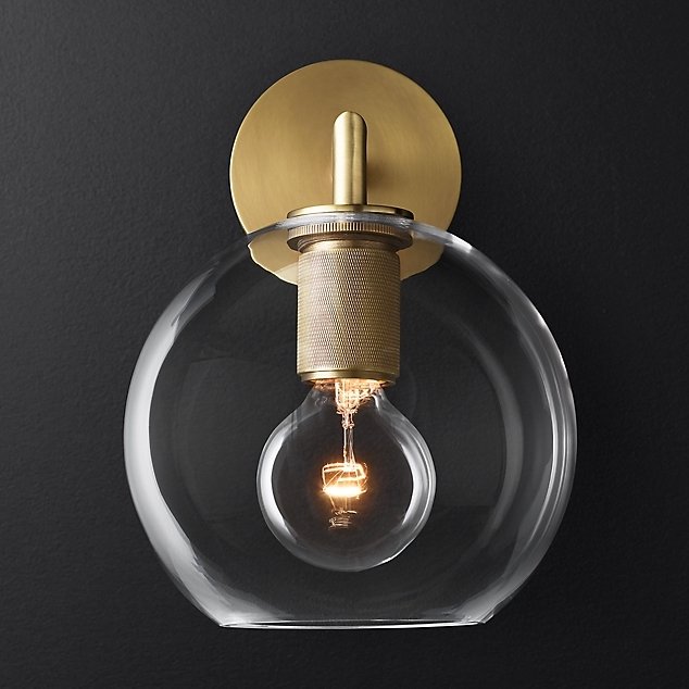 Бра RH Utilitaire Globe Shade Single Sconce Brass Латунь Прозрачное Стекло в Новосибирске | Loft Concept 