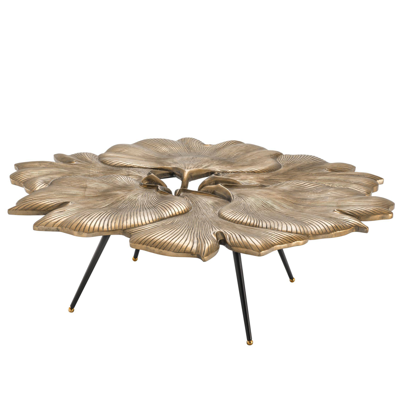 Кофейный стол Eichholtz Coffee Table Ginkgo Латунь Античная полированная Черный в Новосибирске | Loft Concept 