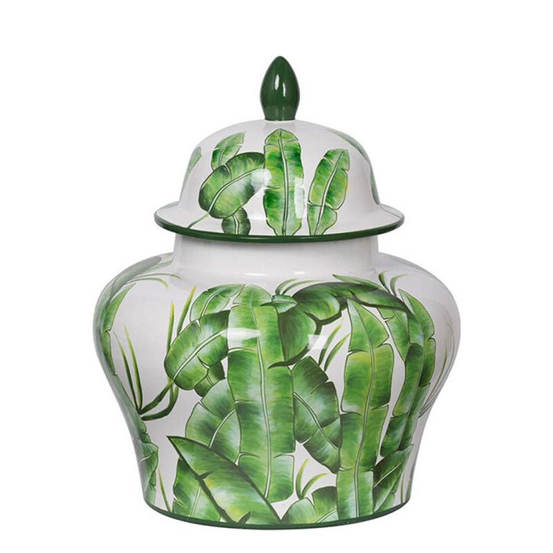 Ваза с зелёными листьями и крышкой Vase Green Leaves Белый Зеленый Ваза с зелёными листьями и крышкой Vase Green Leaves Белый Зеленый в Новосибирске | Loft Concept