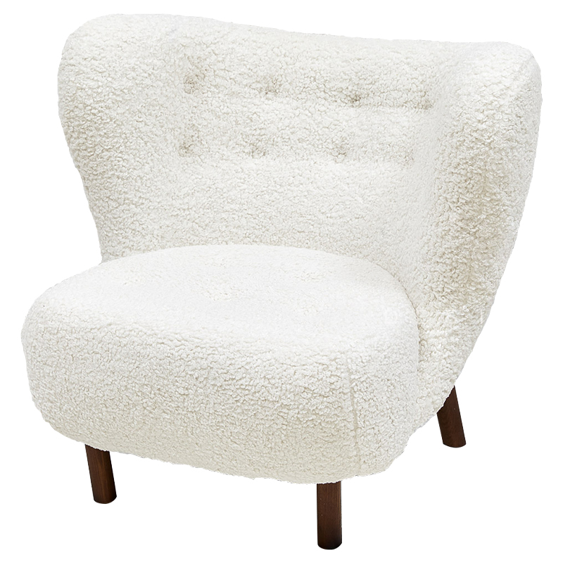 Дизайнерское кресло Boucle Neve White Armchair с обивкой букле и ножками из массива ясеня Белый Коричневый в Новосибирске | Loft Concept 