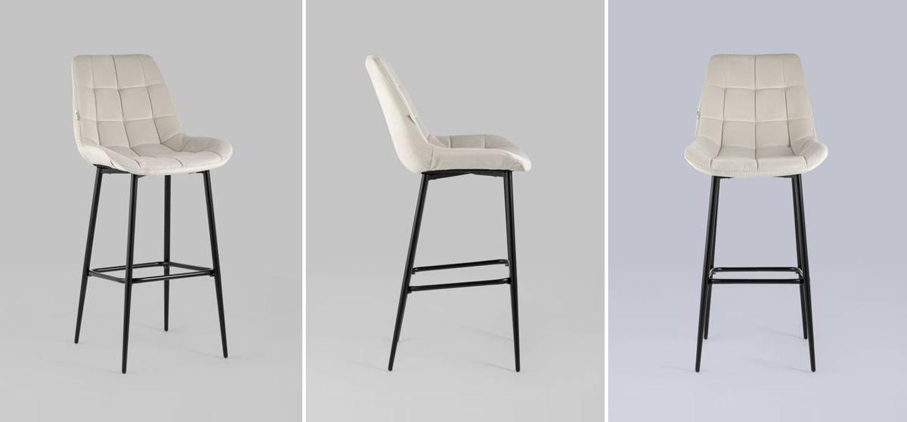 Стул Полубарный NANCY Chair посадка 75 см Бежевый Велюр - фото