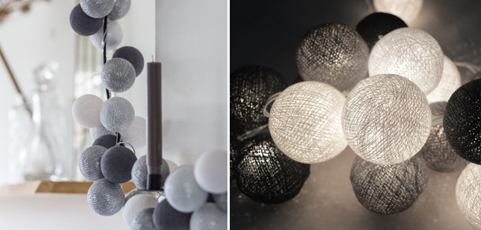 Гирлянда хлопковые фонарики Сotton Ball Silver Mix - Loft-Concept в Новосибирске