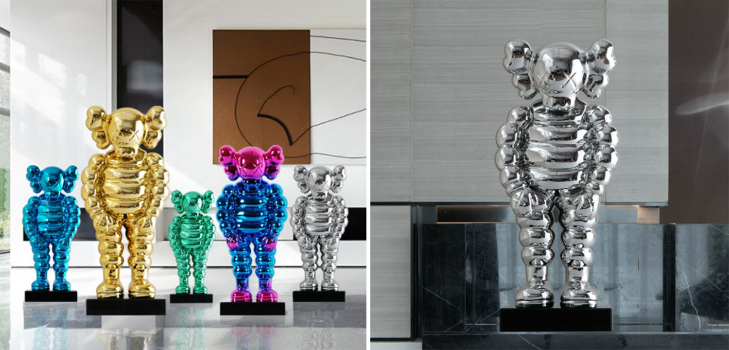 Статуэтка KAWS Bowed Down Silver on stand - фото