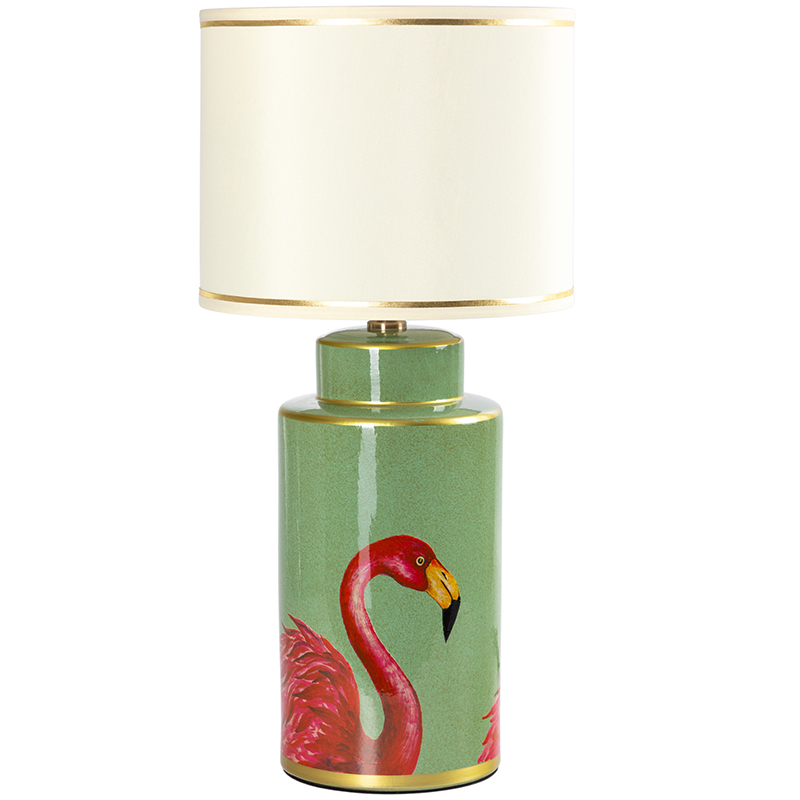 Настольная лампа Flamingos Green Lampshade Зеленый Розовый Бежевый в Новосибирске | Loft Concept 