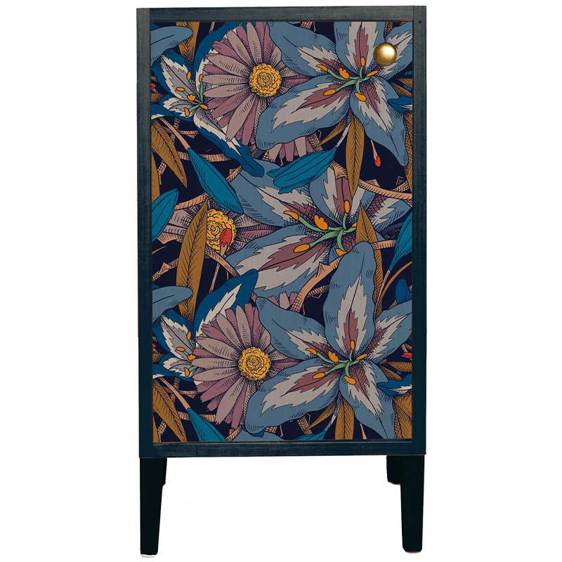 Шкаф с цветочным изображением Blue Floral Print Cabinet Синий Мульти в Новосибирске | Loft Concept 