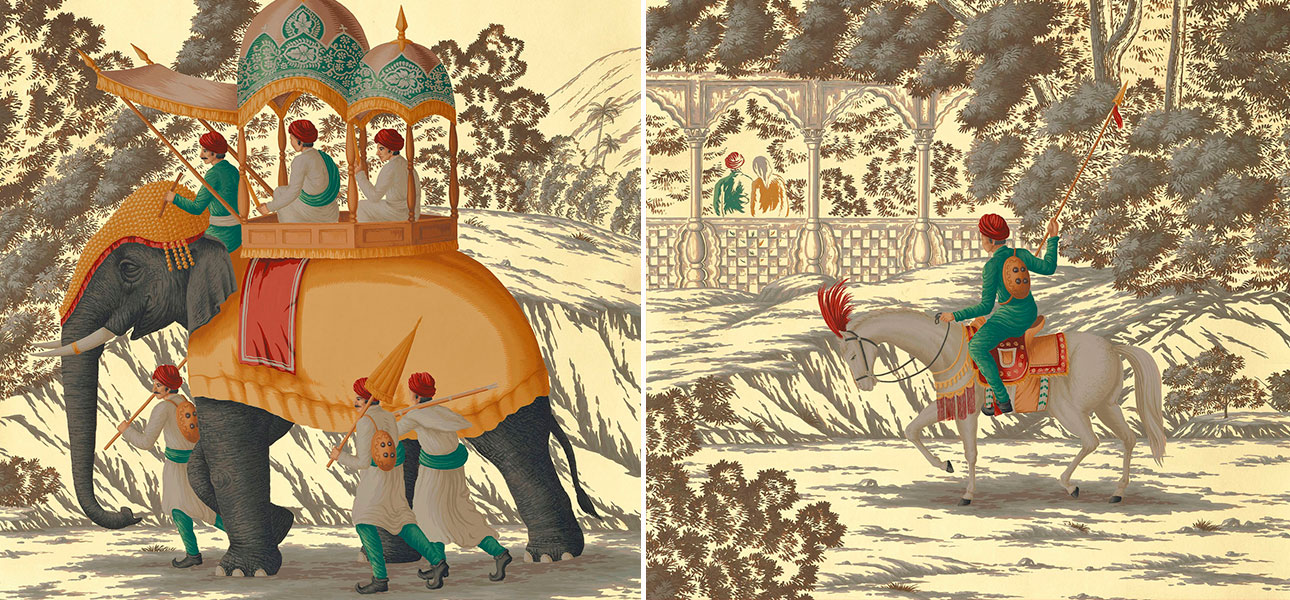 Обои ручная роспись Early Views of India Special Colourway on Deep Rich Gold gilded paper - фото